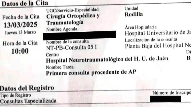 Cita del Hospital de Jaén para 2025.