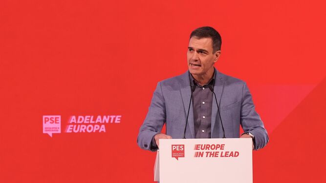 El presidente en funciones en un acto del PSOE europeo, en Málaga.